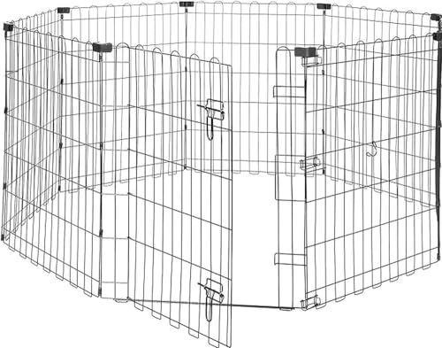 Amazon Basics Foldable Octagonal Metal Exercise Dog Playpen - Indoor/Outdoor, Single Door, Extra Large (8 Panels, 24 x 48), Easy to assemble and store customize, 48" - X-Large, Black