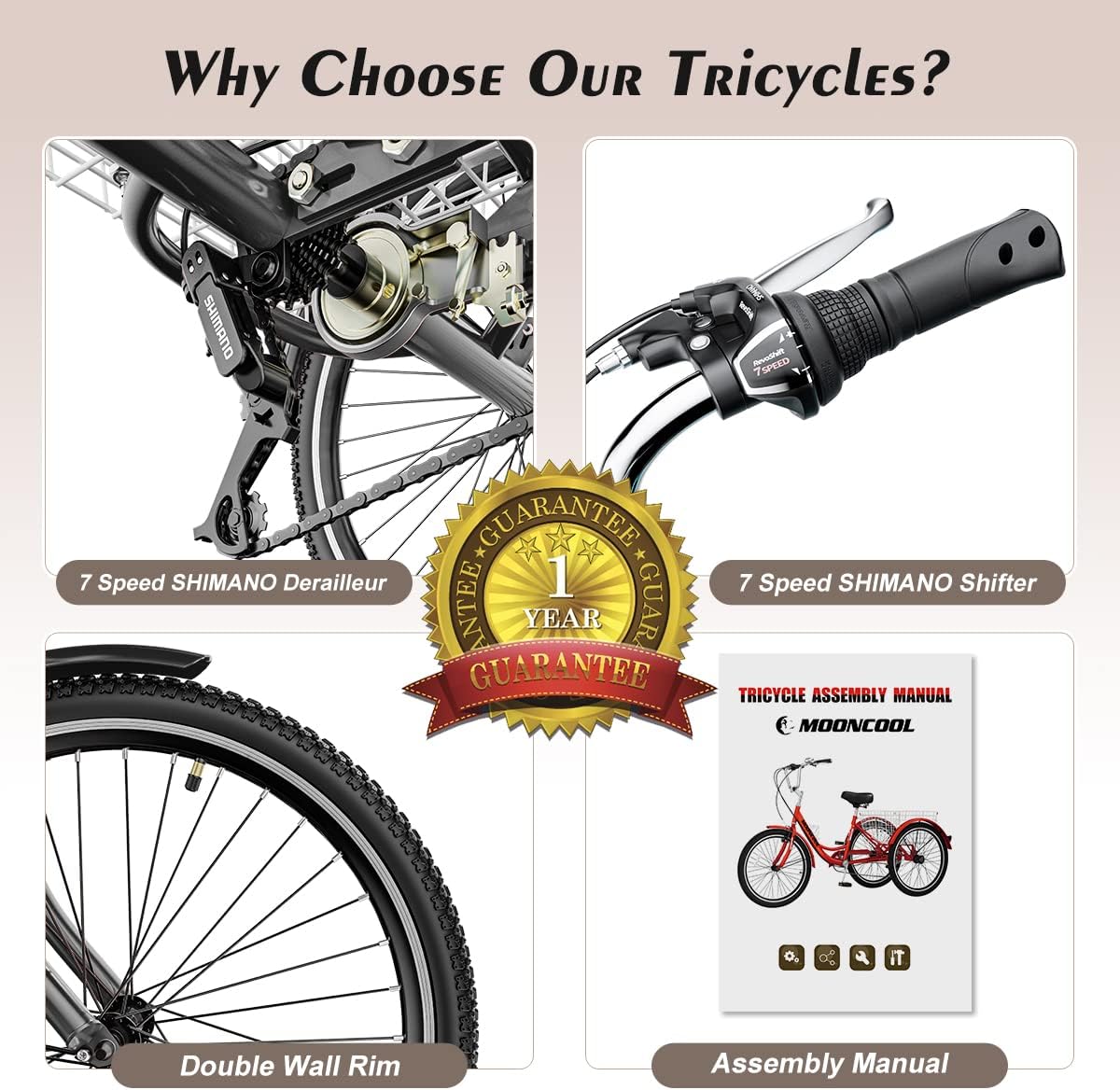 Adult Tricycle 7 Speed 3 Wheel Bike with Basket for Seniors A554236