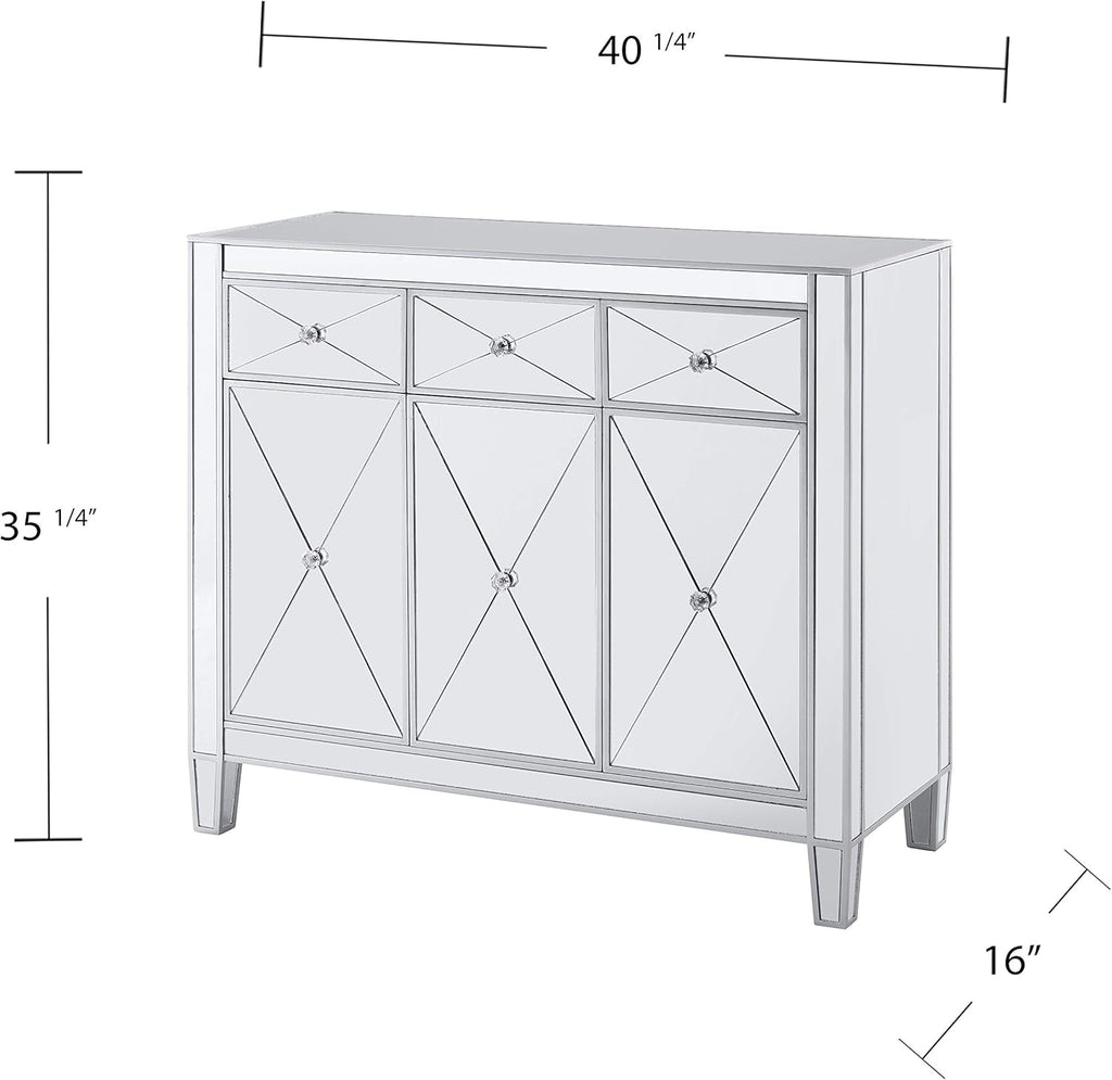 SEI FURNITURE Mirage Cabinet, Mirrored with Matte Silver Trim T84358