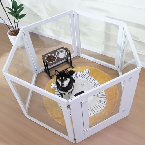 Heavy Duty Clear Acrylic Dog Playpen with Metal Frame, 6 Panels with Door I91403