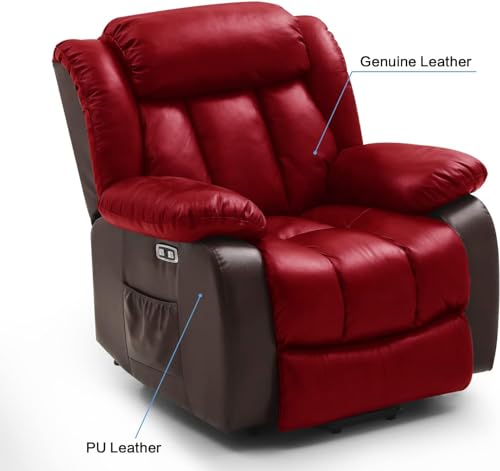 Genuine Leather Electric Power Lift Recliner for Elderly with Massage and Heating (Black) Q651