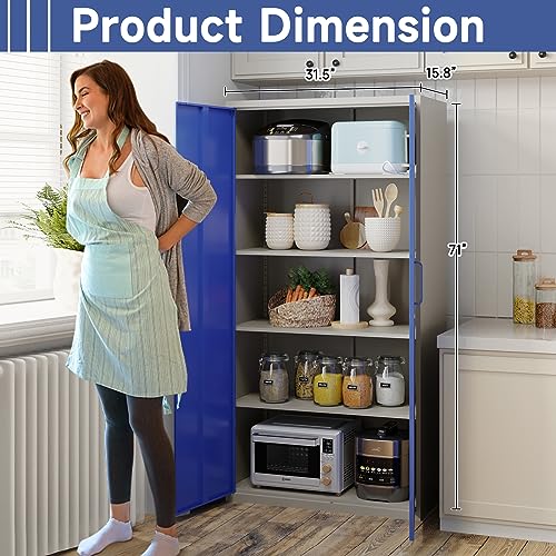 Metal Storage Cabinet with Doors and Shelves, 71" Locking Steel, White L799