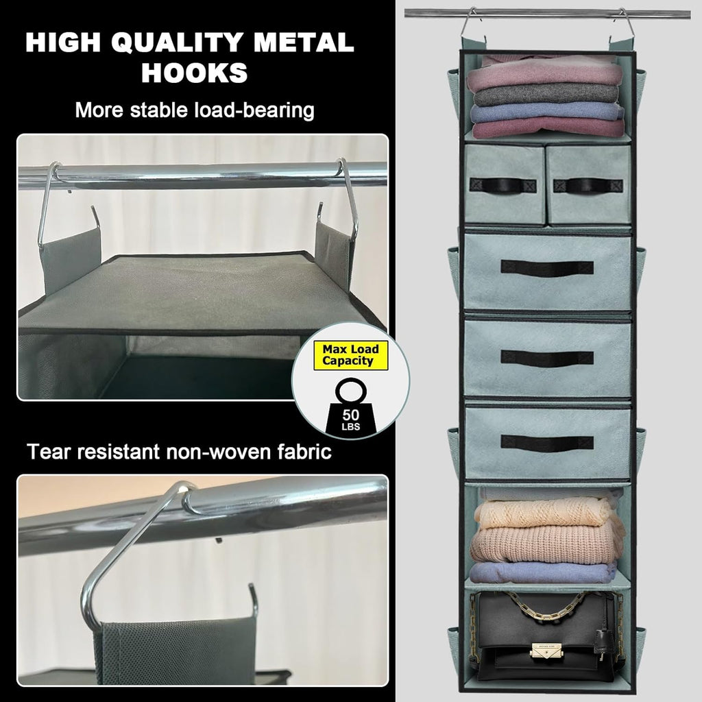 VERONLY Hanging Closet Organizer 7 Shelves with 5 Drawers, Grey R734