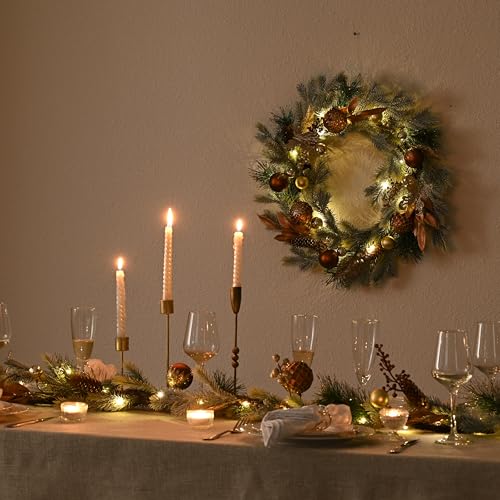 DecorbyHannah 24" Pre-Lit Pink Christmas Wreath with Ornaments Z91208