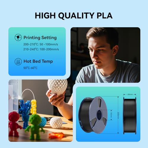 SUNLU 4kg PLA 3D Printer Filament Bundle, 1.75mm, 4 Black Spools V387
