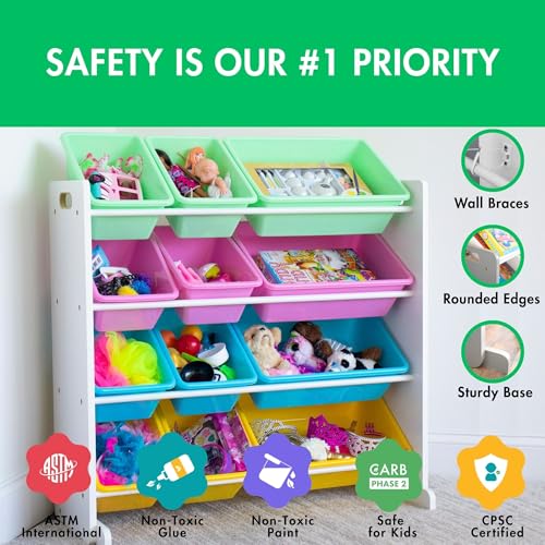 Humble Crew Kids Toy Storage Organizer with 12 Plastic Bins, Grey/White O74556