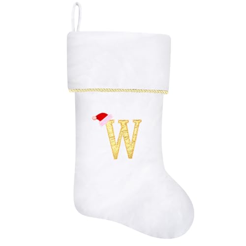 20 Inches Initial Monogram Blue Velvet Christmas Stocking with Gold Trim U394