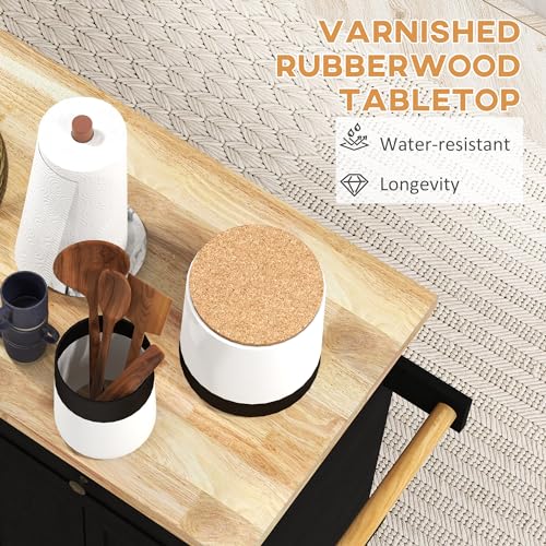 HOMCOM Kitchen Island on Wheels with Rubberwood Top, Navy Blue X7812