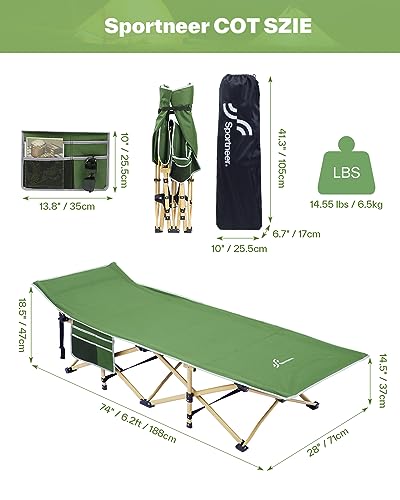 Sportneer Camping Cot for Adults with Mattress, Heavy Duty Folding Portable Bed R956