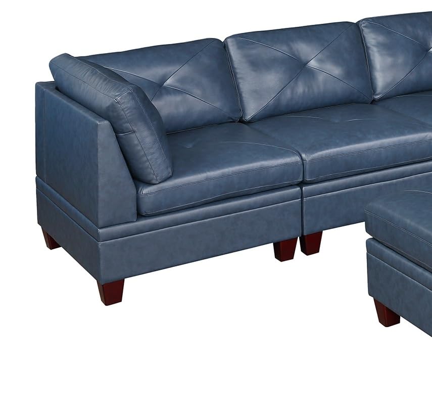 Contemporary Ink Blue Genuine Leather 6-Piece Sectional Sofa Set Q461