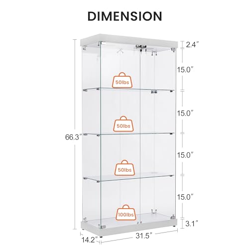 Glass Display Cabinet with LED Lights, Double Doors, Locking, Black U7714