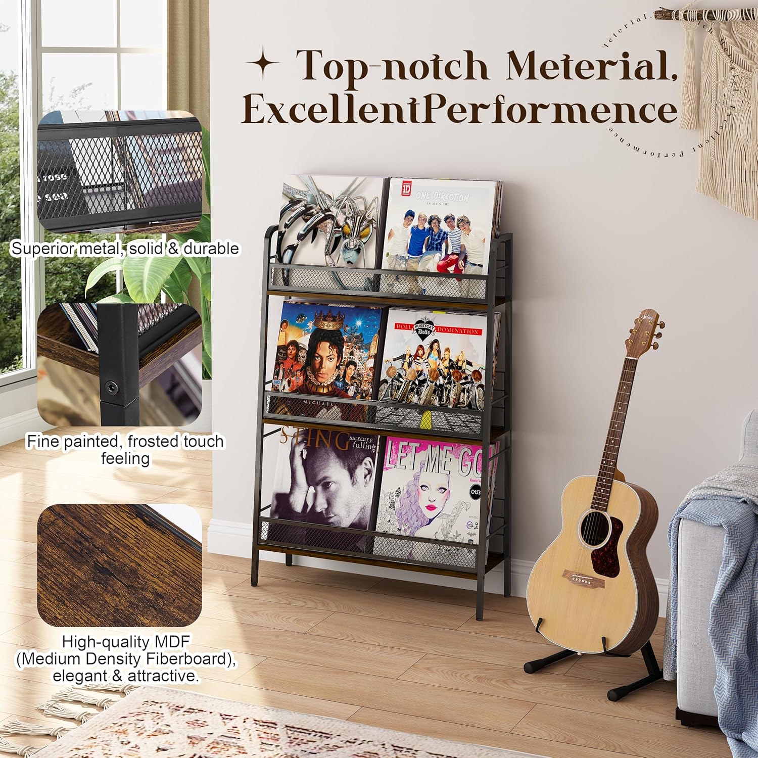 Vinyl Record Storage Holder 3 Tier Large Capacity LP Rack Solid Metal Frame Z559634