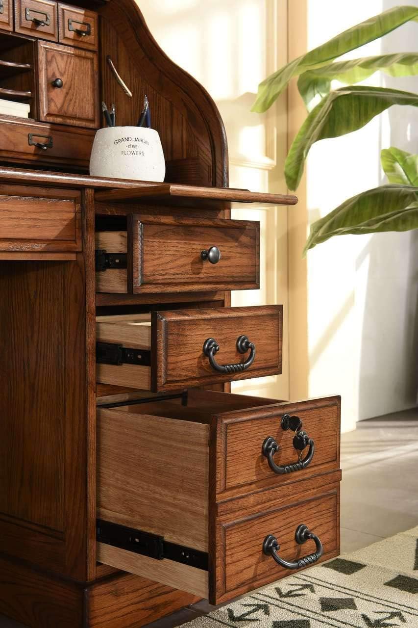 Roll Top Desk Solid Oak Wood 54 Inch Executive with Hutch G2526
