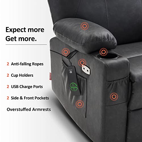 MCombo Power Lift Recliner Chair for Elderly with Heat and Massage, Faux Leather, Black V60394