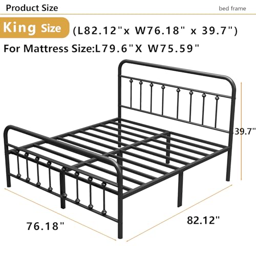Vengarus Metal Bed Frame Full Size with Headboard, Heavy Duty Steel Slat, Black S383