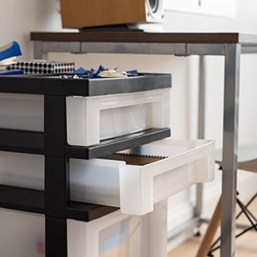 IRIS USA 4-Drawer Plastic Rolling Storage Cart with Wheels, Black/Pearl E270856