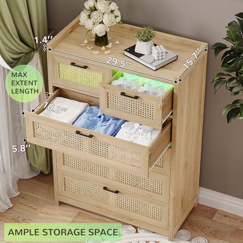 Rattan Dresser with LED Lights, 6 Drawer Storage Chest Q25323