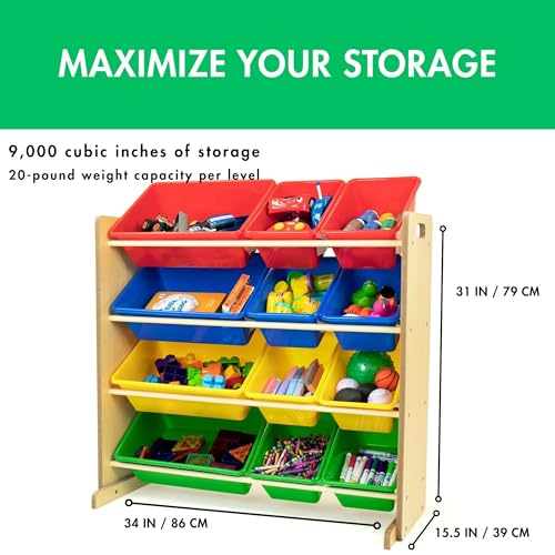 Humble Crew Kids Toy Storage Organizer with 12 Plastic Bins, Grey/White O74556