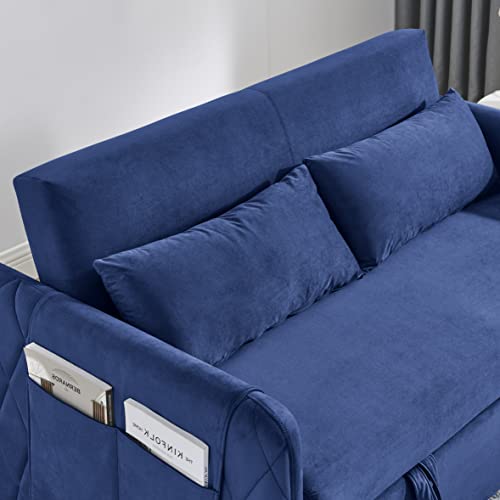 Velvet Pull Out Sofa Bed with Reclining Backrest, Black M434