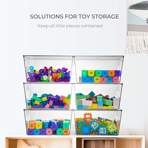 6 Pack Clear Stackable Storage Bins with Lids for Kids Toys J28474