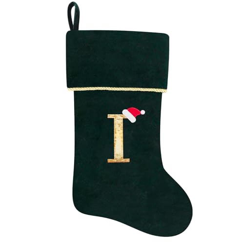 20 Inches Initial Monogram Blue Velvet Christmas Stocking with Gold Trim U394