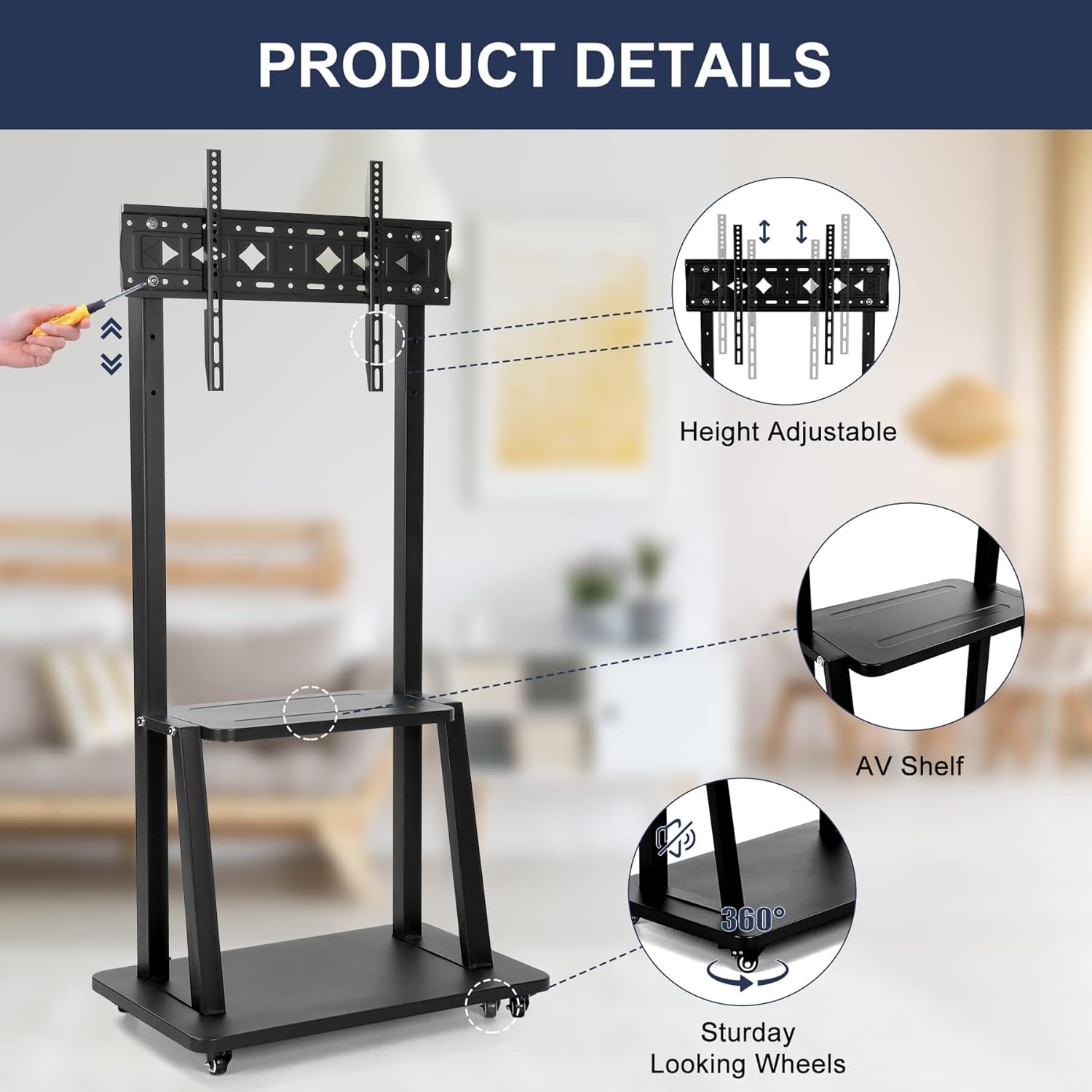 Mobile TV Cart Rolling Floor Stand for 32-75 Inch LCD LED OLED Screens E56863