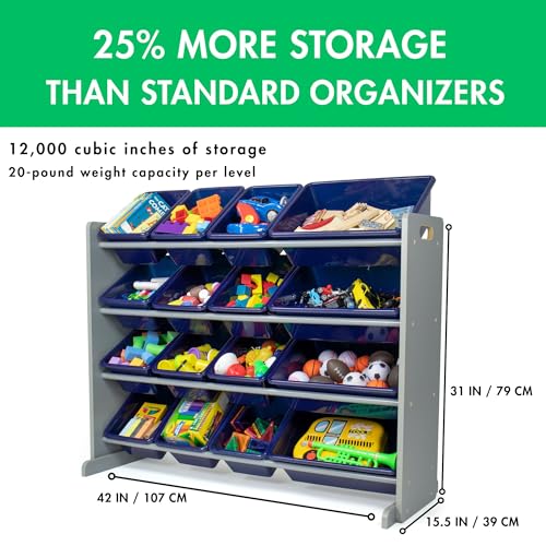 Humble Crew Supersized Toy Storage Organizer with 16 Removable Bins, Grey/White D772791