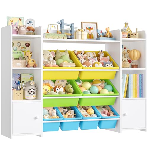 FOTOSOK 55" Toy Storage Organizer with 8 Bins and Bookshelf, Pink J681345