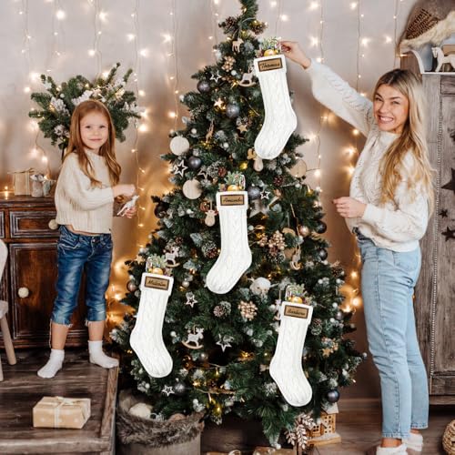 4PACK Christmas Stockings 18Inches Cable Knitted with Name Tags Red White U8263
