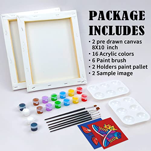 VOCHIC Couples Paint Party Kits Pre Drawn Canvas for Adults 8x10 Crown High Heel Sneakers (2 Pack) Y967