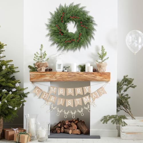 Lush Christmas Wreath with Red Berries 24 inch Faux Cedar for Front Door P46434