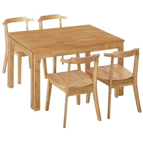 Bellemave 5-Piece Extendable Dining Table Set with 4 Chairs and Pull-out Side Table, Brown C75557