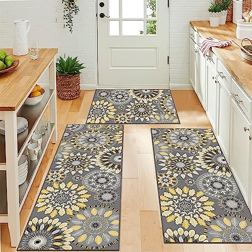 Bsmathom Farmhouse Kitchen Rugs Sets of 3, Non Slip Washable W113