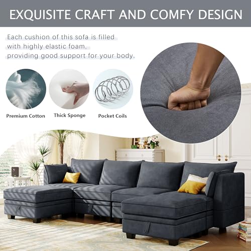 Elegant 2-Piece L-Shape Modular Sectional Sofa with Two Pillows, Beige Chenille V895561