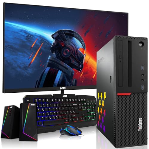 Lenovo Desktop PC Gaming Bundle Intel Core i7 16GB RAM 512GB SSD 24-inch Monitor RX 550 RGB Keyboard Mouse WiFi Win 10 Pro (Renewed) C21240