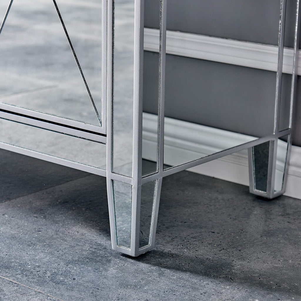 SEI FURNITURE Mirage Cabinet, Mirrored with Matte Silver Trim T84358