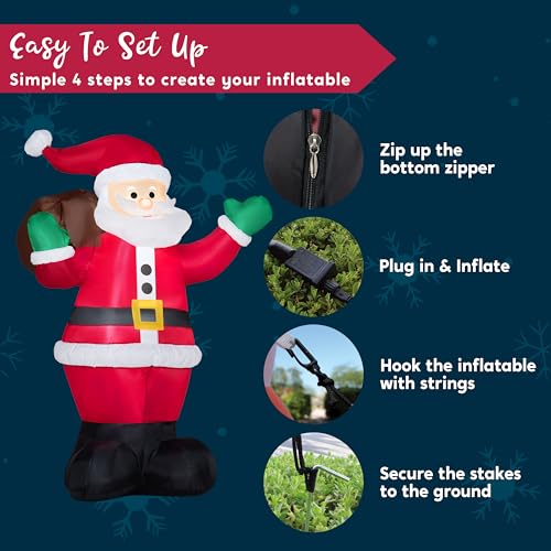 Joiedomi 6 FT Christmas Inflatable Santa with Gift Bag, LED Lights H570