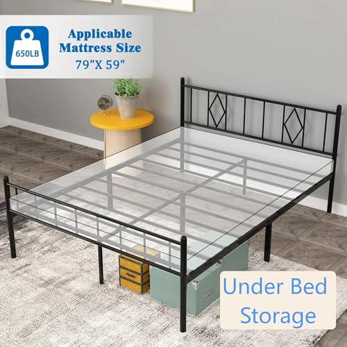 Full Size Metal Platform Bed Frame with Headboard, Black U138819
