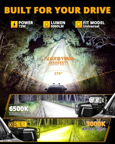Auxbeam V-MAX Series 72W LED Pod Driving Lights with Amber DRL M188641