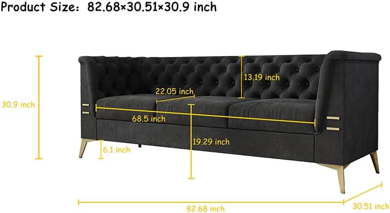 WILLIAMSPACE Chesterfield Sofa 3 Seater Velvet Tufted Dark Grey U235