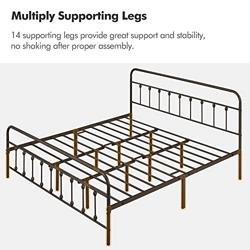 Yaheetech Classic Metal Platform Bed Frame with Victorian Headboard, Full Size Black T81083