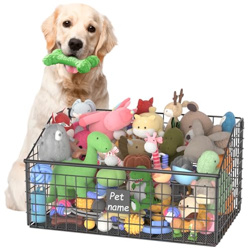 Dog Toy Storage Basket, Metal Toy Box for Dogs, Black D40281