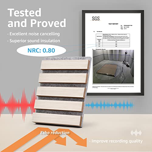 Art3d 4pcs 107 x 8in Slat Acoustic Panel, 3D Fluted Wood Finish, White Elm N490465
