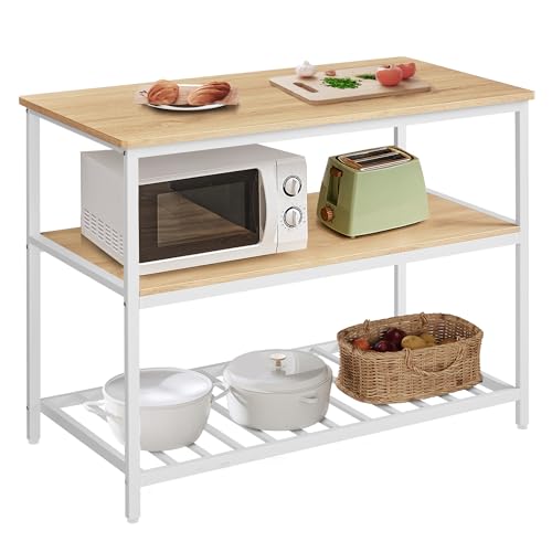 VASAGLE Kitchen Island with 3 Shelves, 47.2 Inches, Rustic Brown and Black W99569