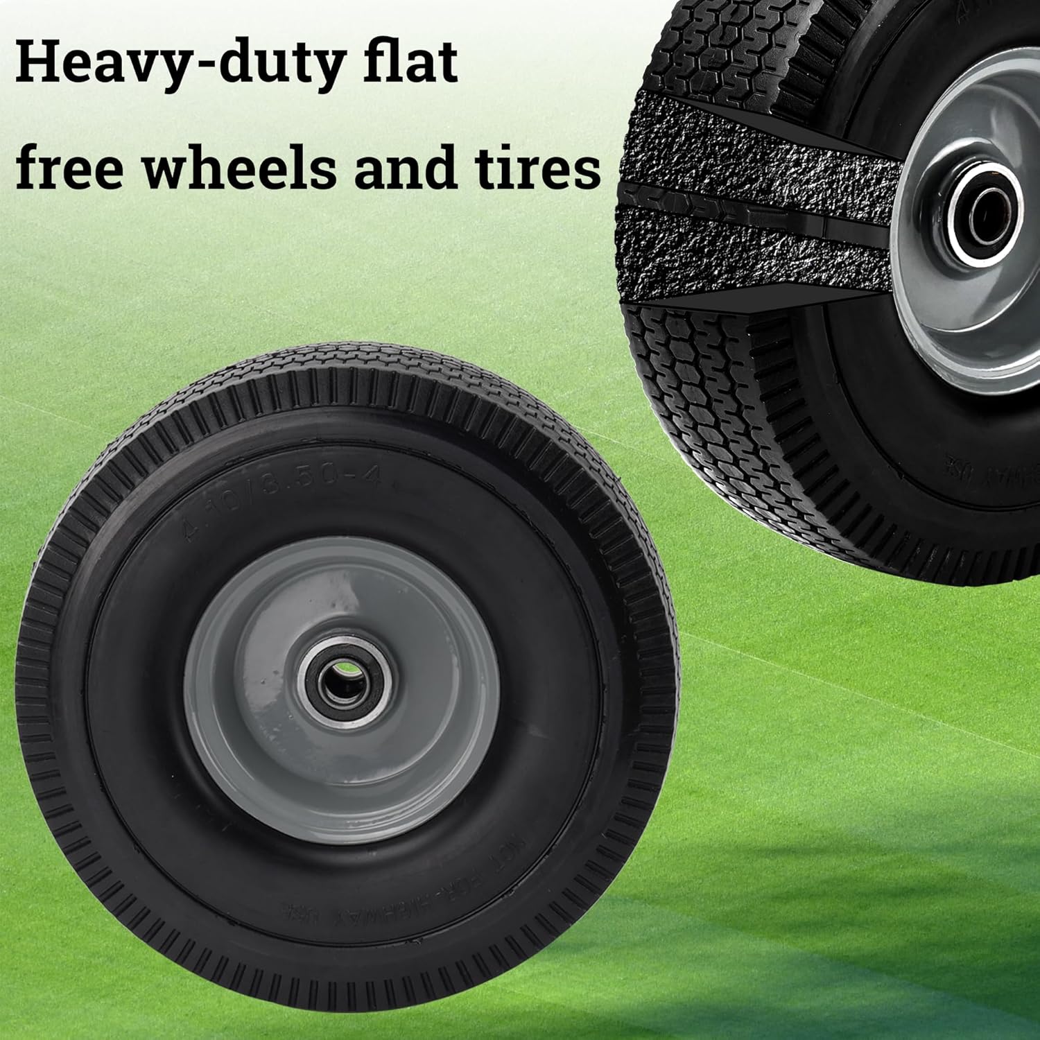 10x3.50-4 Solid Heavy Duty PU Tire and Wheel with 5/8" Axle Bore Hole P40845
