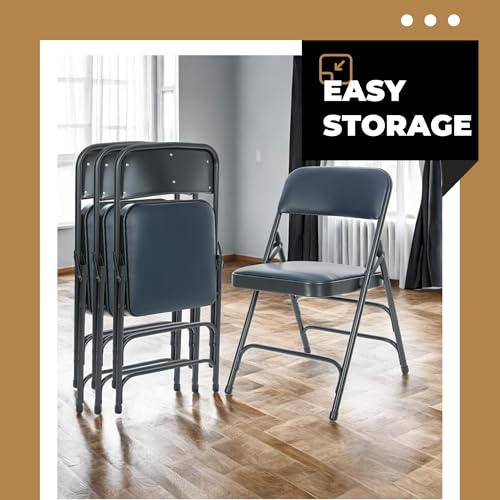 Triple Brace Folding Chair with Vinyl Upholstery, Black N83410