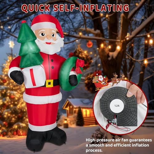 8FT Christmas Inflatables Santa Claus with Christmas Tree, LED Lights, Outdoor Yard Decor B208795