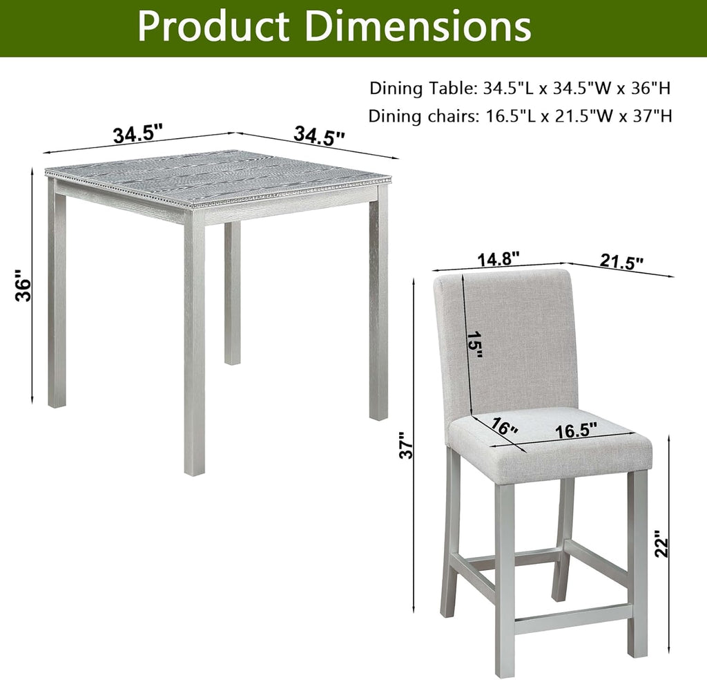 Acacia Wood Counter Height Dining Table Set with 4 Upholstered Chairs, Grey H9064