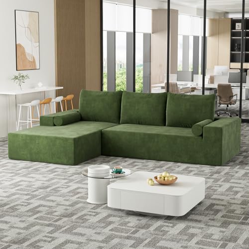 OUYESSIR L-Shape Modular Sectional Sofa Couch Set, 105" Modern Chenille Minimalist Couch, Upholstered Corner Cloud Sofa Sleeper for Living Room, Bedroom, 2 PC Free Combination, Beige White