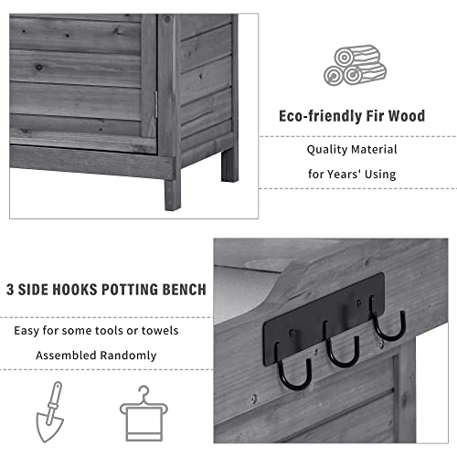 Merax 66" Outdoor Farmhouse Wooden Potting Bench Table with 2 Drawers and Cabinet, Brown U7933